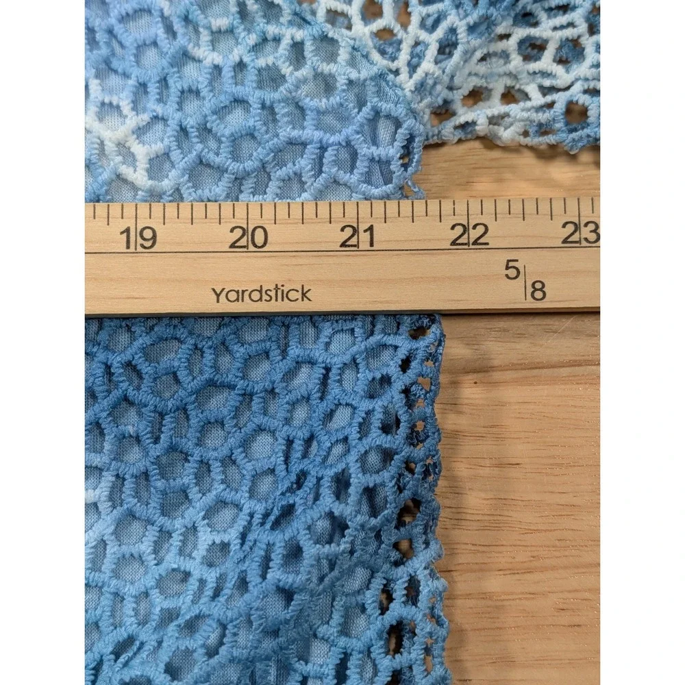 Alfred Dunner Womens Blue Tie Dye Crochet Lace Trim Mesh Top Size L 3/4 Sleeve